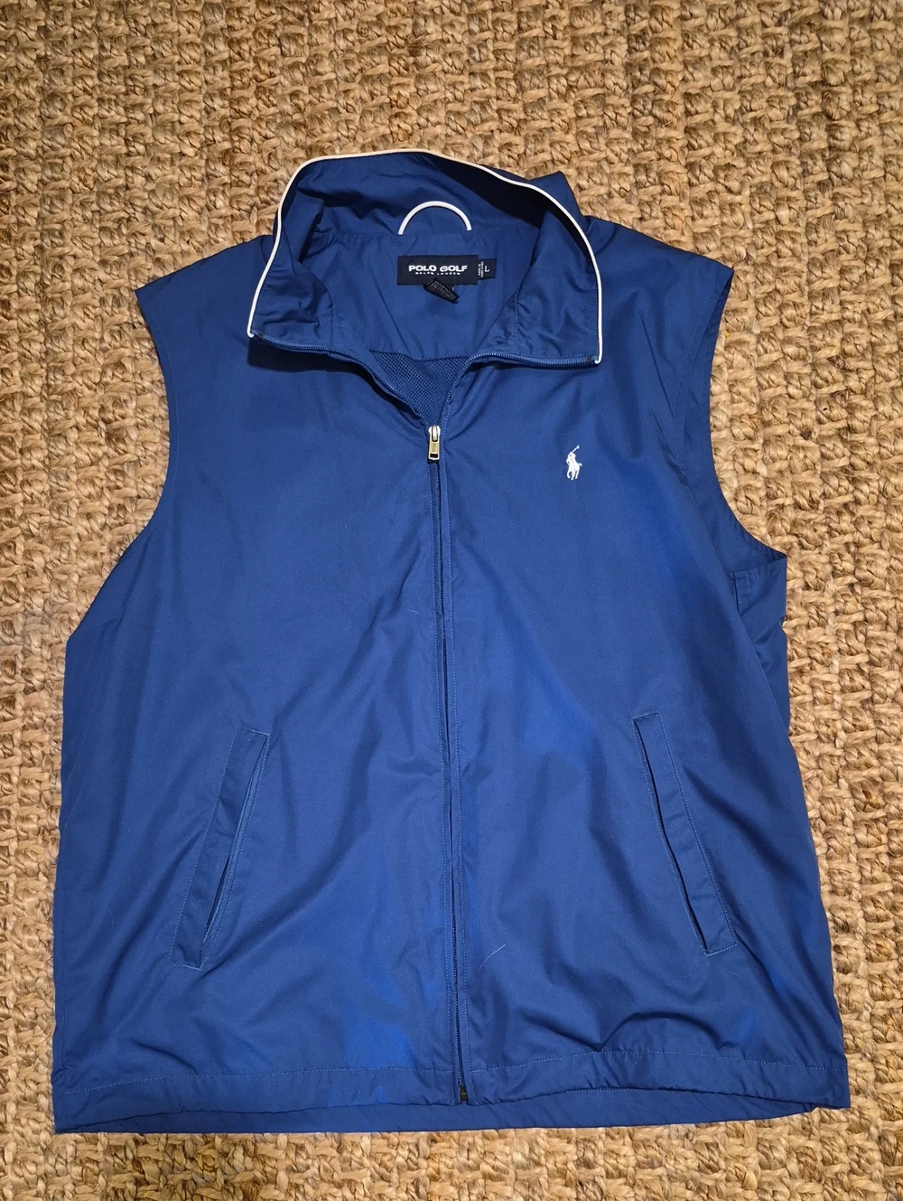 Large MENS Polo by Ralph Lauren Navy Blue Sleeveless Zip-Up Vest